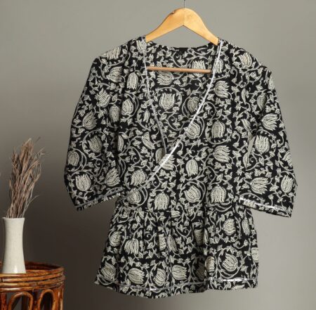 Handmade Block Print Cotton for Women ? Ethnic Floral Printed Top with Long Sleeves